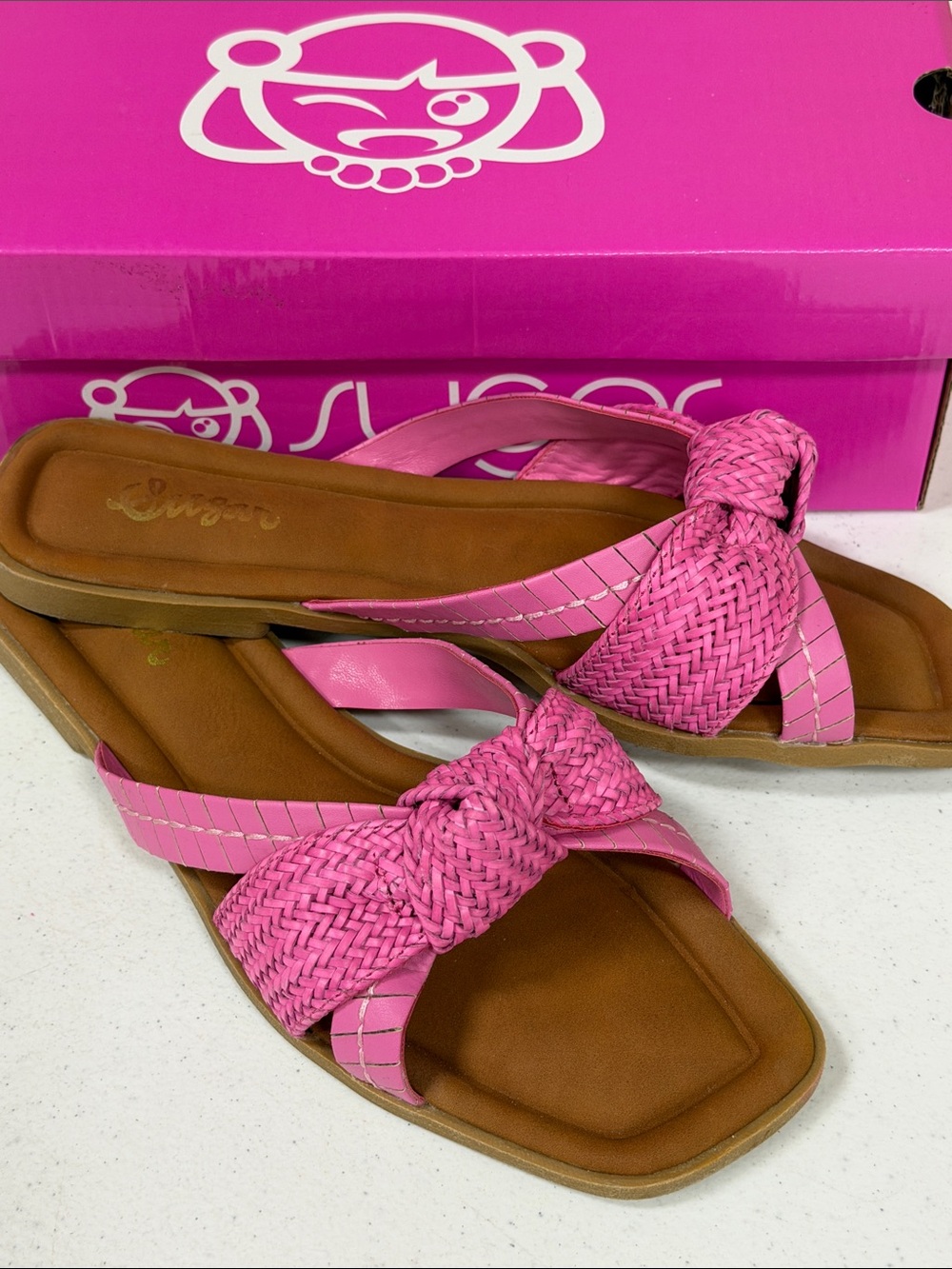 Women’s Pink Braided Knot Slide Sandals